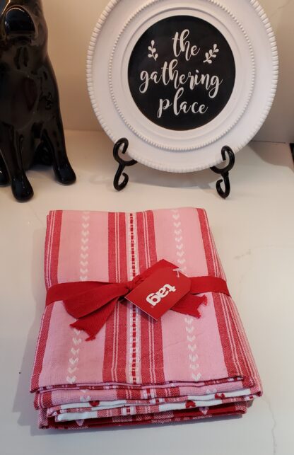 Set of 3 Dishtowels/Reds & Pink