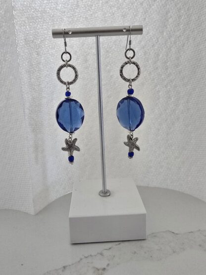 Cobalt Starfish Drop Earrings - Image 2