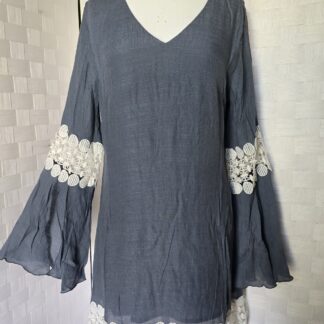 Blue-Gray Silk Blend Lace Dress